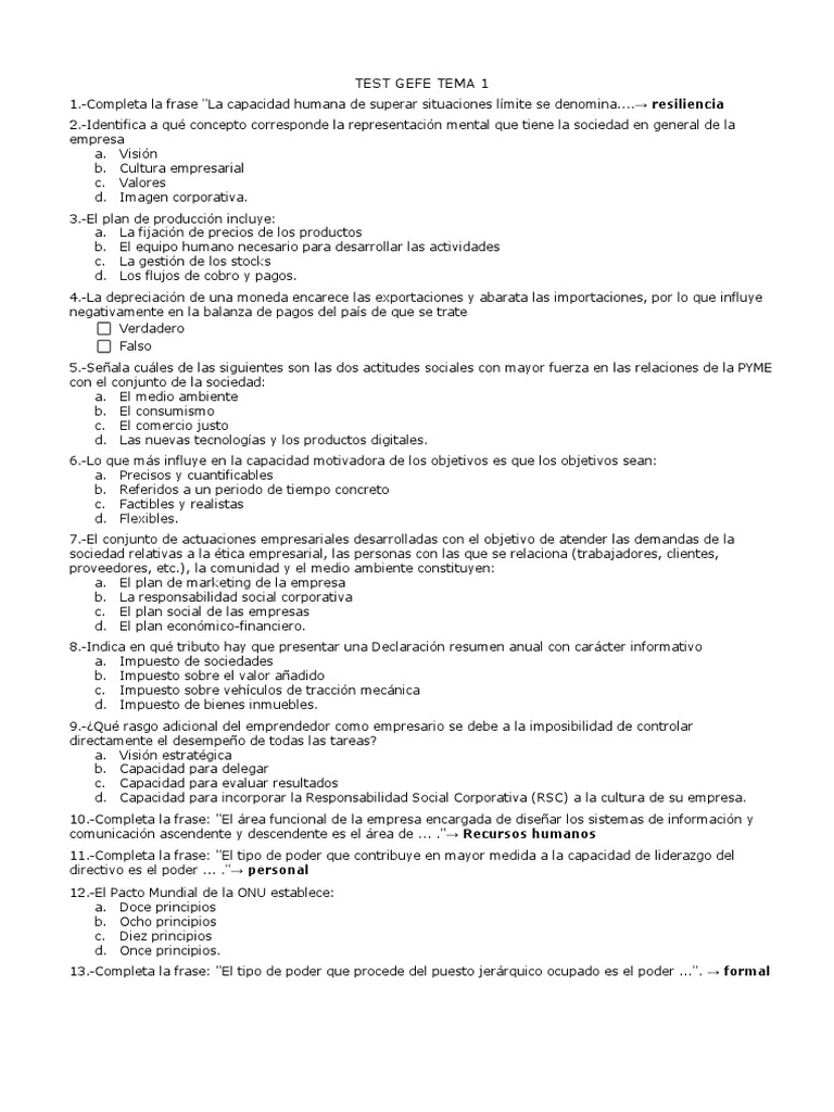 Test Gefe Temas 1 y 2 | PDF | Sociedad de responsabilidad limitada ...