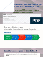 Prueba de Hipotesis para Diferencias de Dos Medias (Muestras Pequeñas)