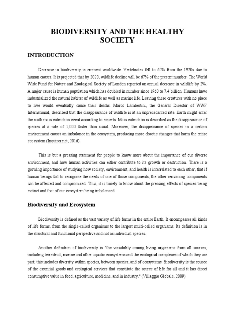 Biodiversity and The Healthy Society | PDF | Biodiversity | Ecosystem