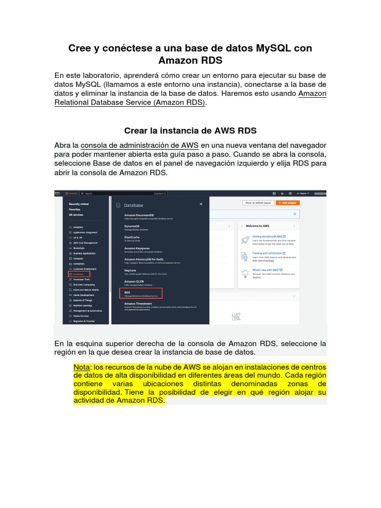 Crear base de datos MySQL en Amazon RDS | PDF | Mi sql | Bases de datos