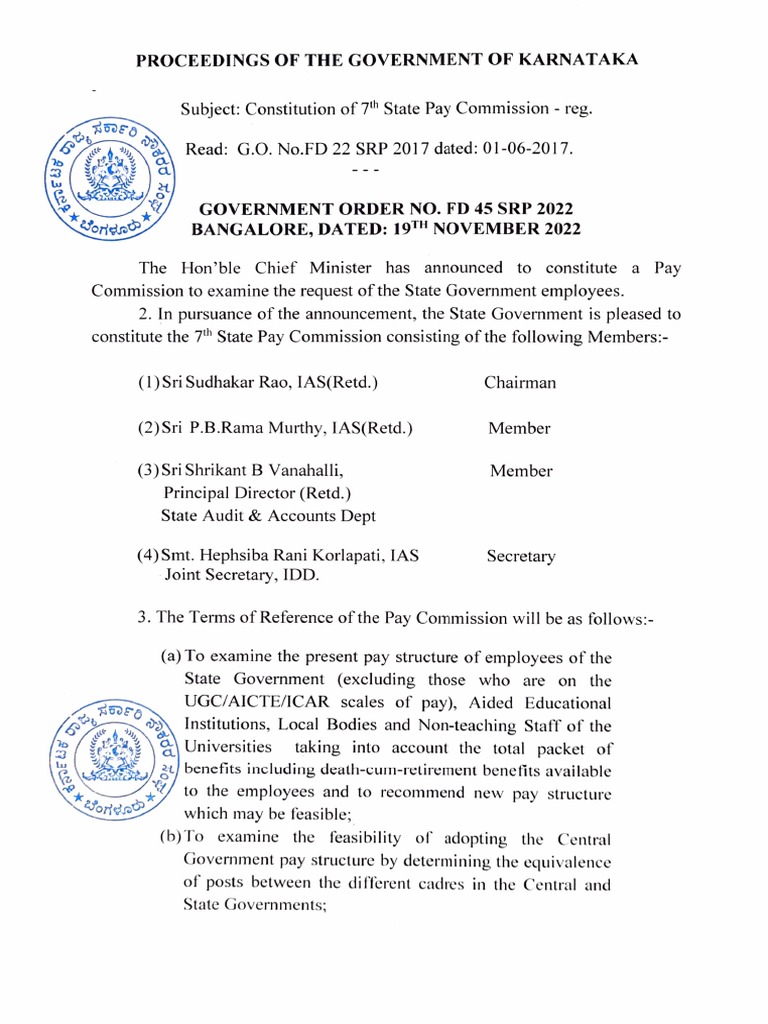 Karnataka 7th Pay Commission Formation | PDF | Bangalore | Government