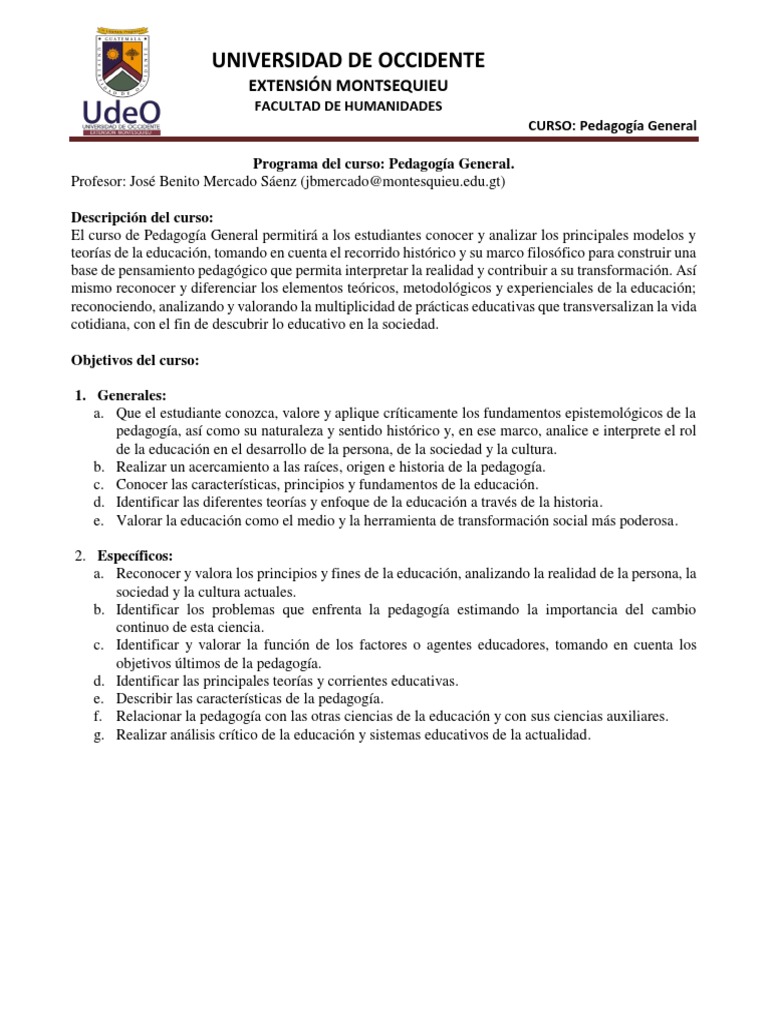 Programa de Pedagogía General | PDF | Aprendizaje | Pedagogía