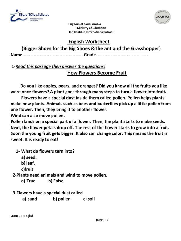 Pollination and Fruit Formation An Analysis of a Science Passage About