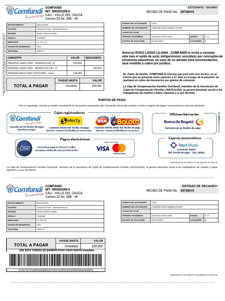 Recibo Pension Junio 2020 PDF