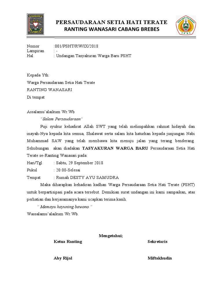Surat Undangan Tasyakuran | PDF