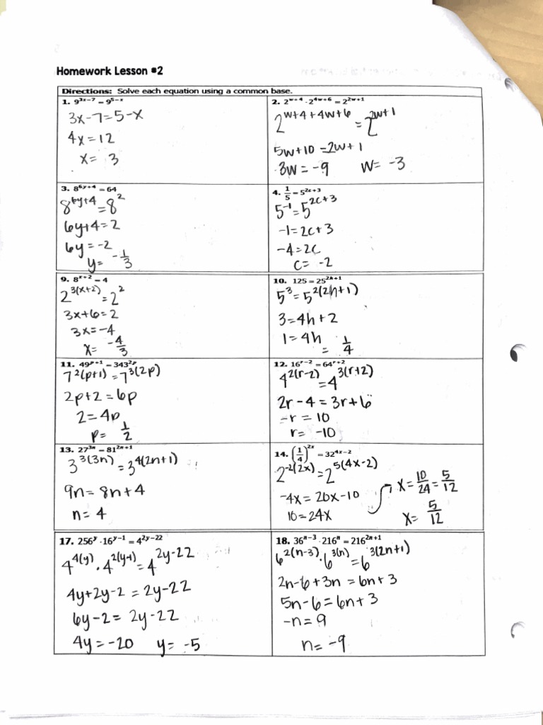 Adv Alg 2 Unit 6 Lesson 2 HW Key | PDF