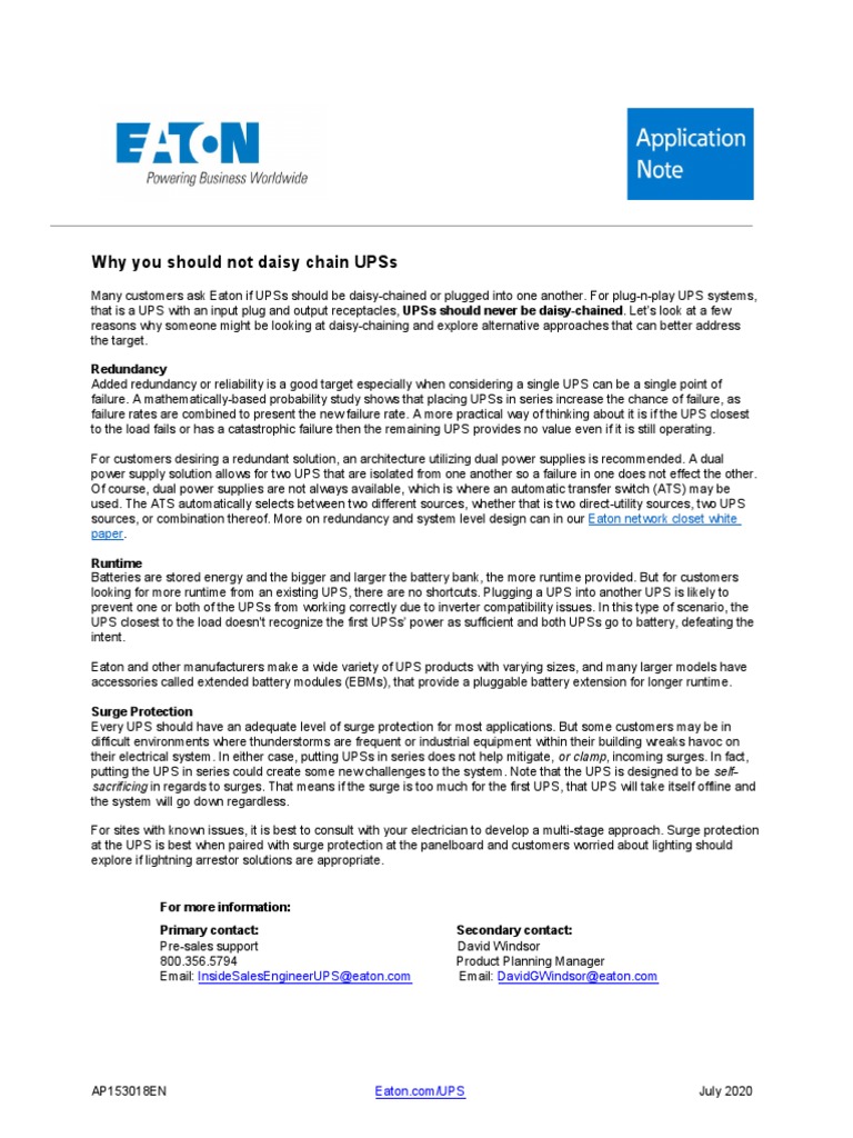 Why Daisy Chaining UPSs is Not Exploring Redundancy