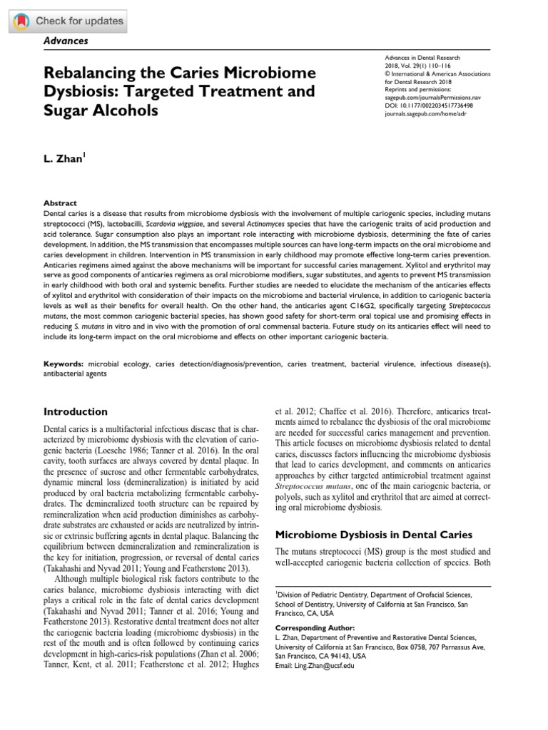 Rebalancing The Caries Microbiome Dysbiosis Targeted Treatment and Sugar Alcohols PDF