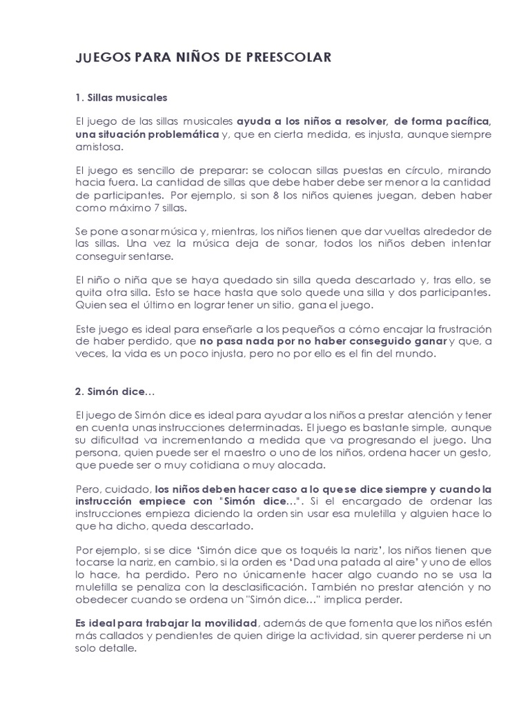 Juegos para Niños de Preescolar | PDF | Educación de la primera infancia