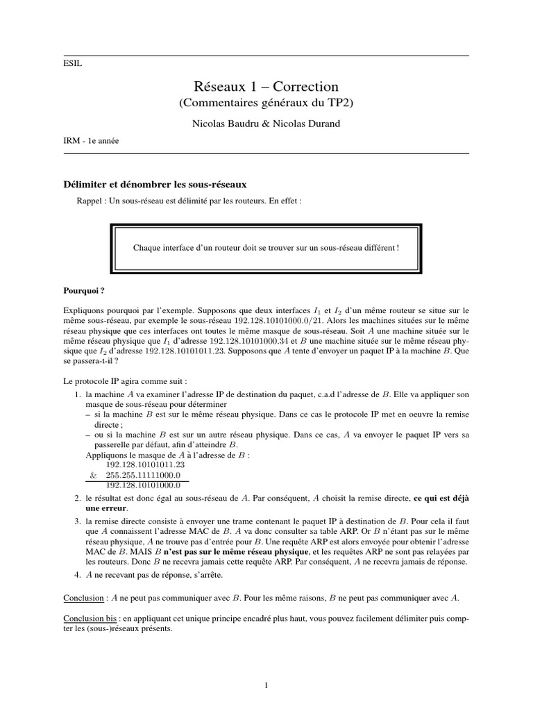 R1 Tp2 Correction Pdf Adresse Ip L Internet