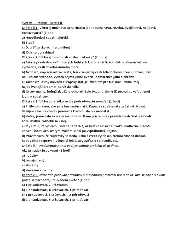 Syntax Test Verzia B Pdf