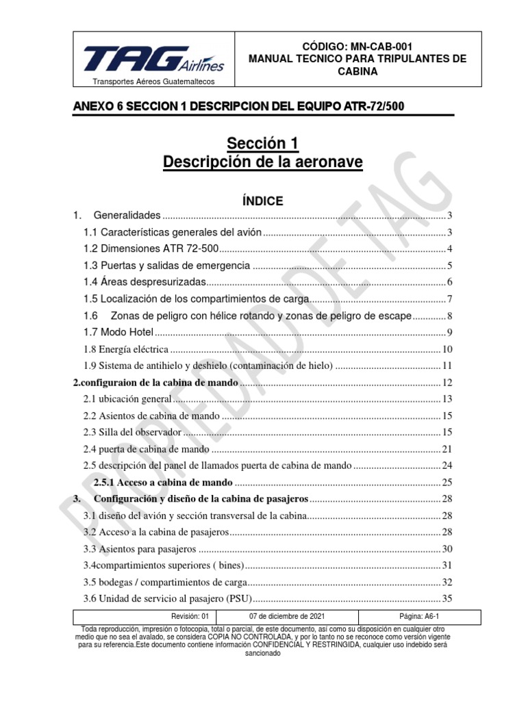 Manual Técnico ATR 72-500 para Tripulantes | PDF