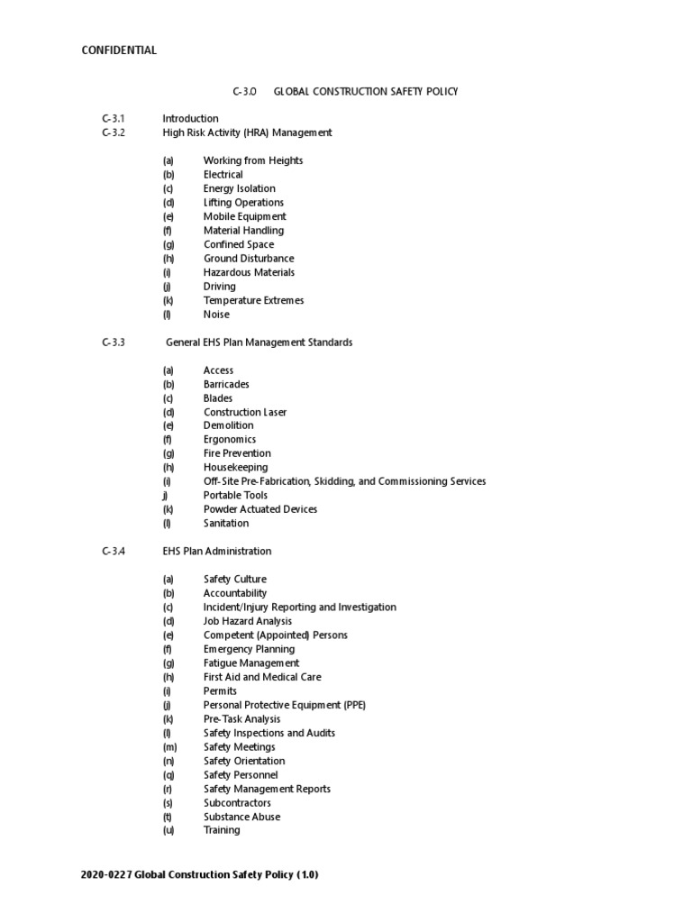 Global Construction Safety Policy Overview | PDF | Elevator | Crane ...