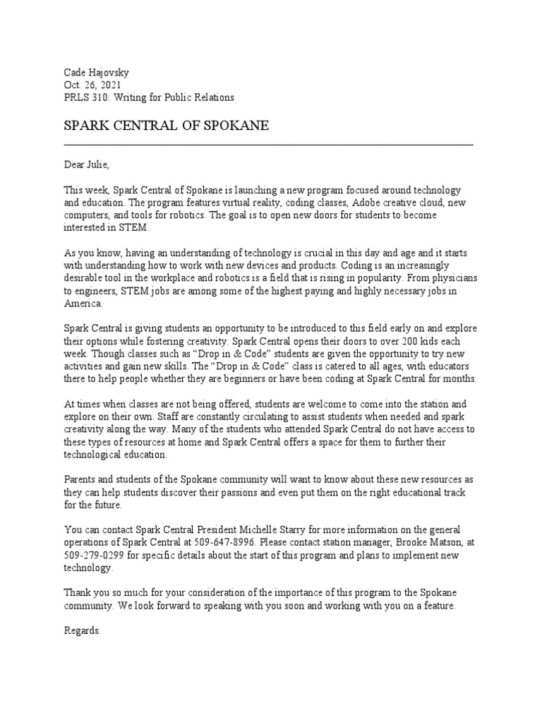 Media Pitch Writing Sample PDF