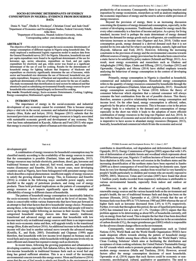 Socio-Economic Determinants of Energy Consumption in Nigeria: Evidence ...