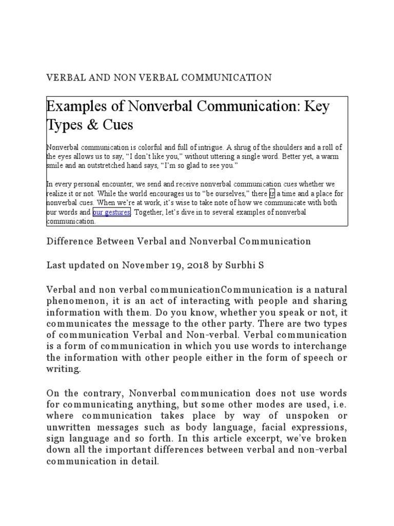 Verbal vs Nonverbal Communication Explained | PDF | Communication ...