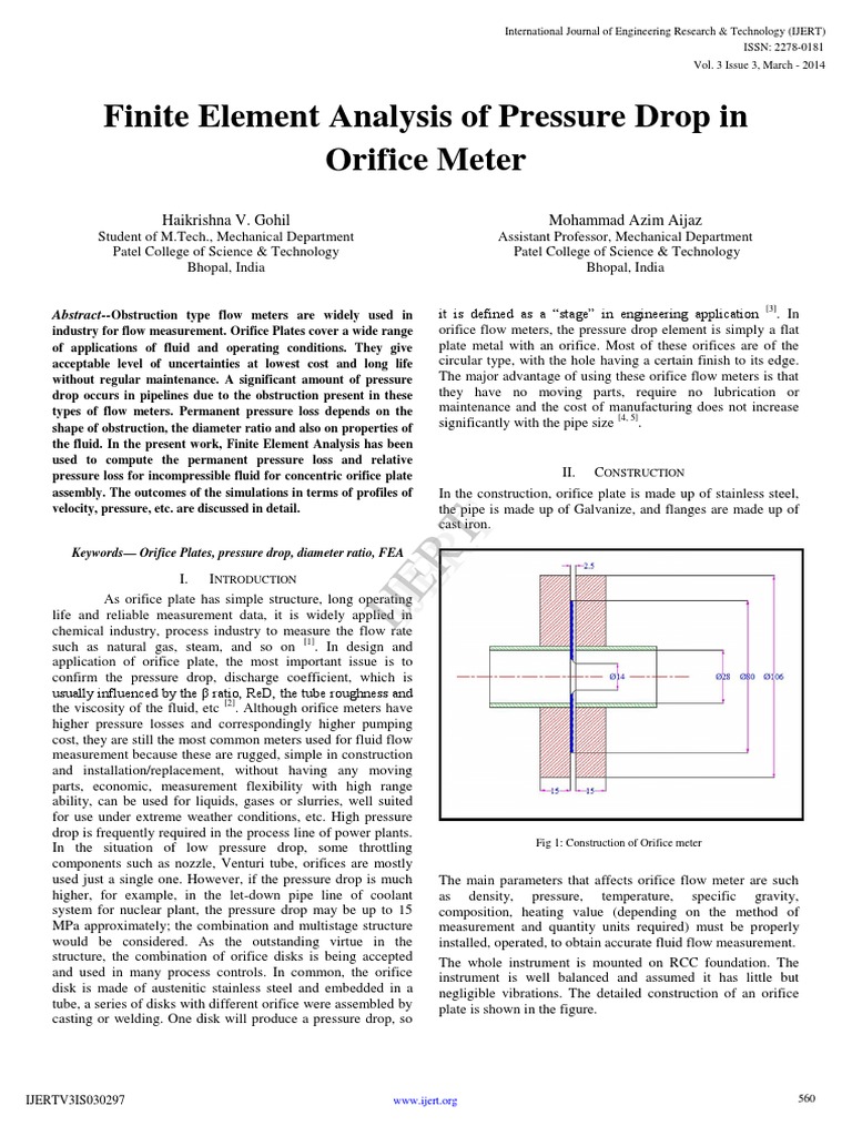 Finite Element Analysis of Pressure Drop in Orifice Meter ...
