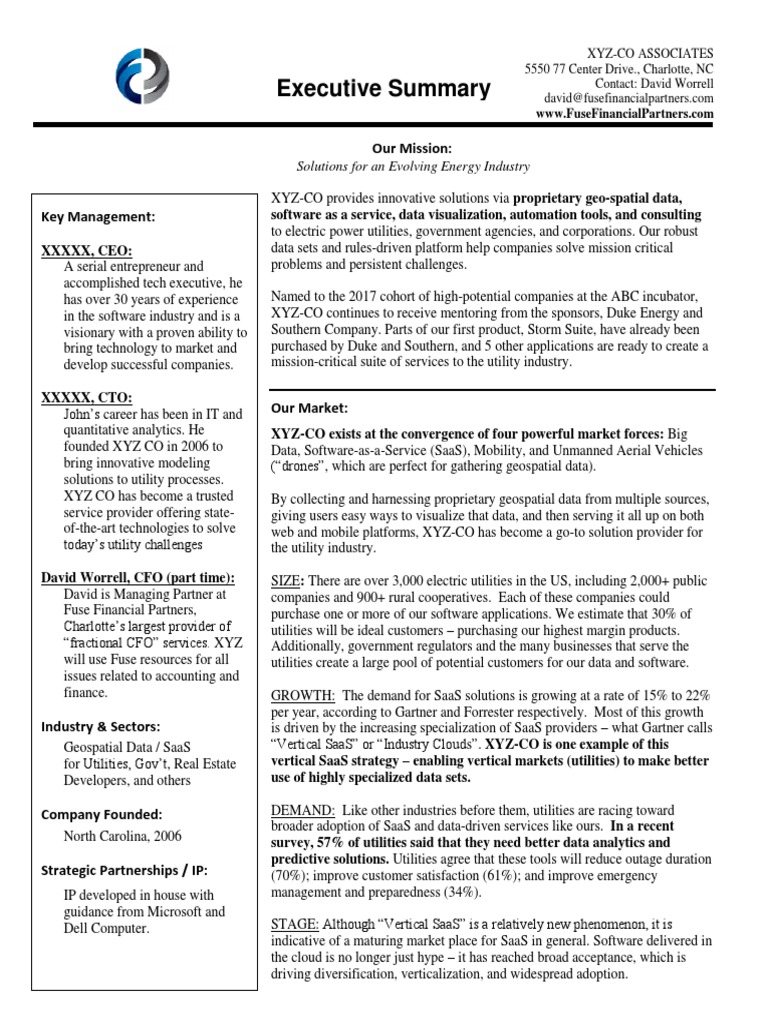 Business Plan Executive Summary Example | PDF | Software As A Service