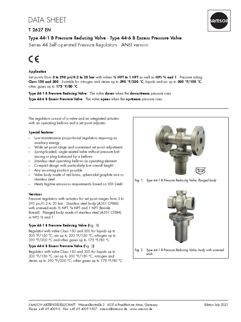 Type 44 Pressure Regulators Technical Specifications and Operating