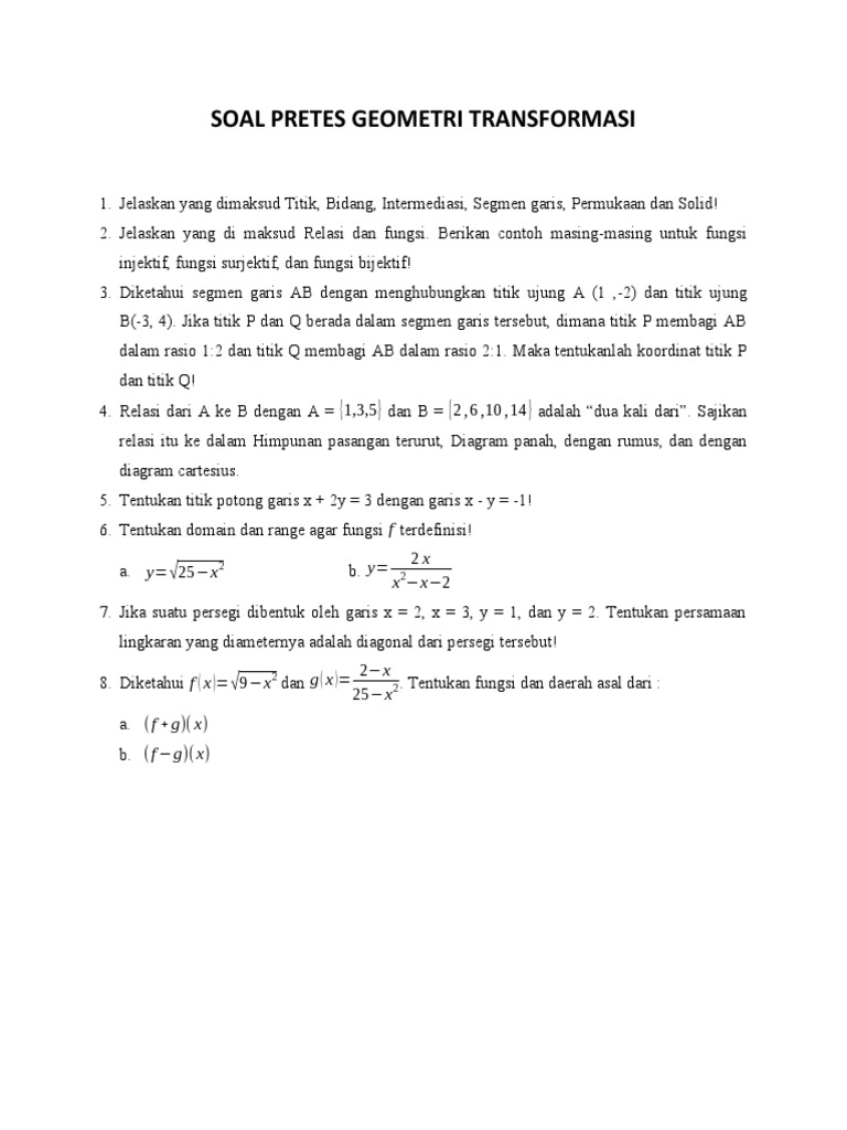Soal Pretes Geometri Transformasi | PDF