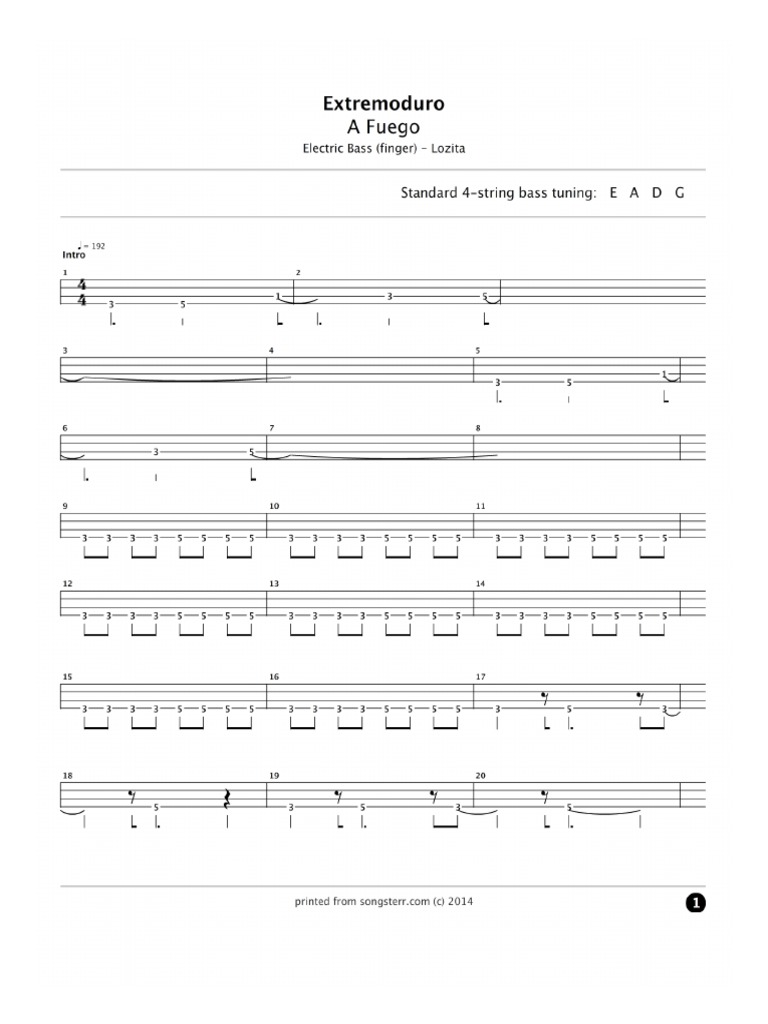 A Fuego Tab by Extremoduro Songsterr Tabs With Rhythm Bass PDF