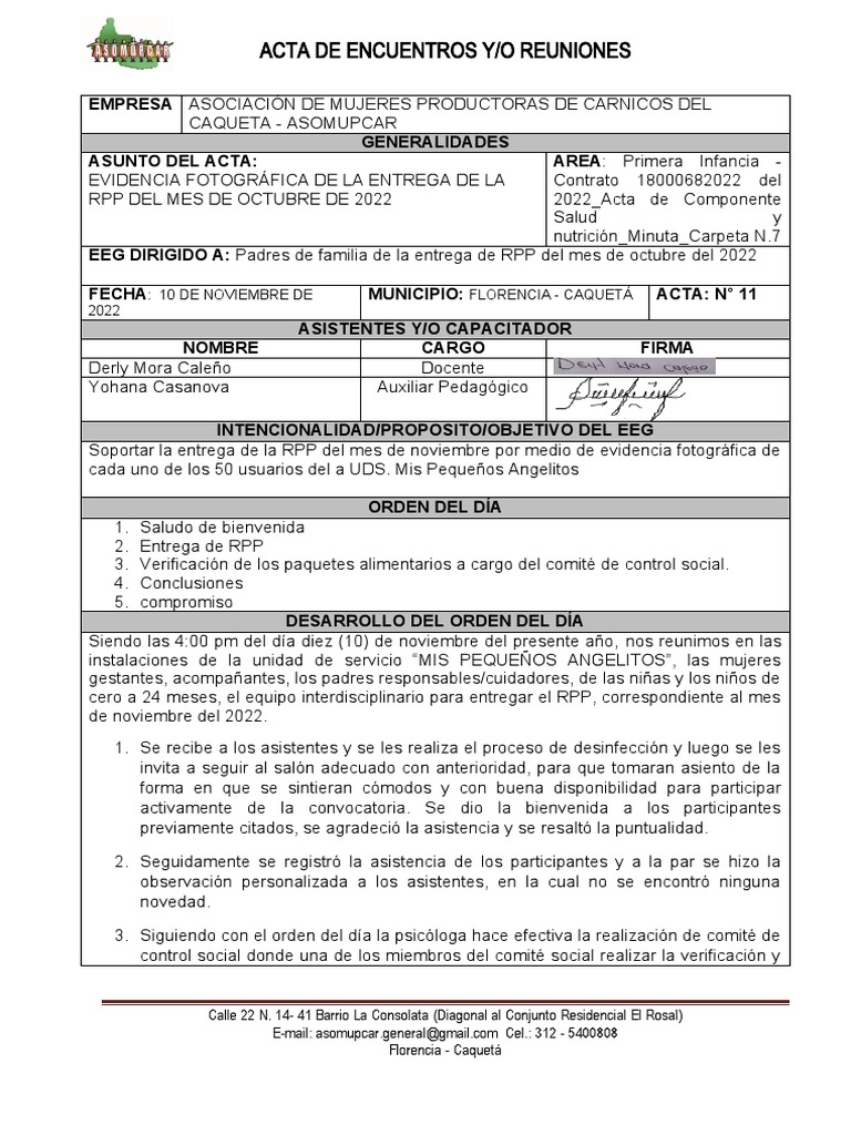 Acta de - RPP Mes de Noviembre 2022 | PDF