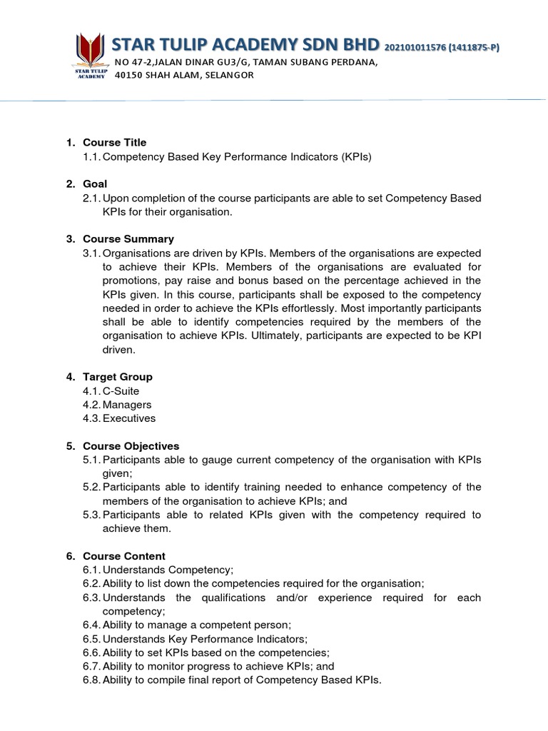 Competency Based KPIs Training Program 22022023 PDF Performance