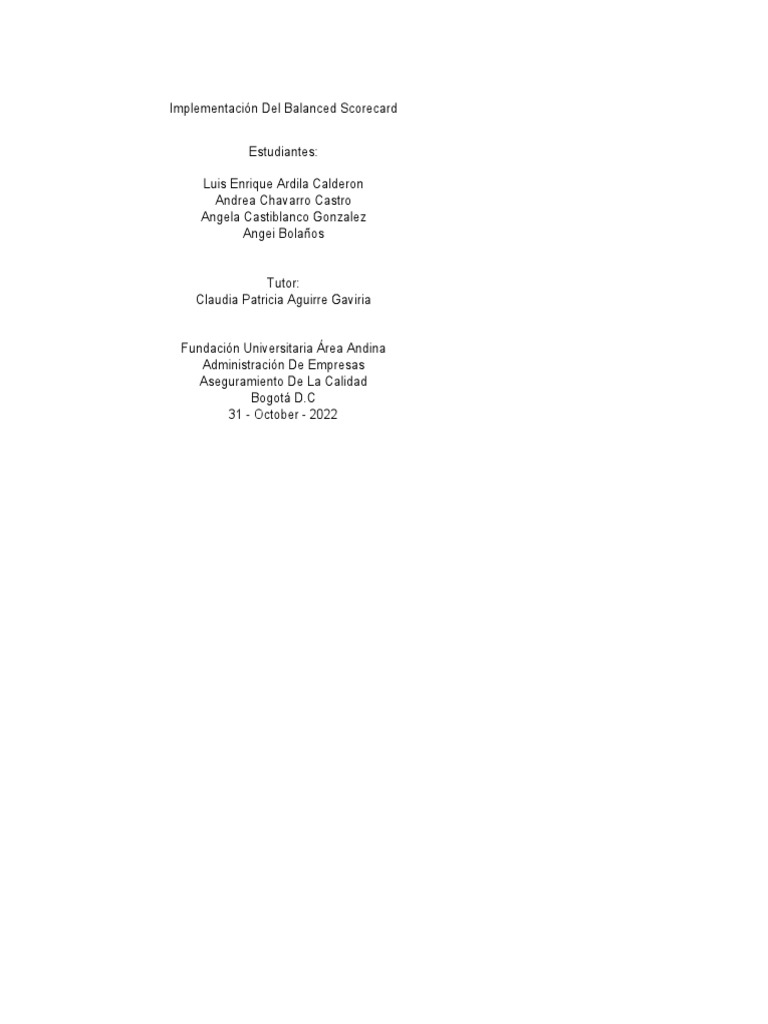 Implementación del Balanced Scorecard | PDF | Hacerse un nido | Calidad ...