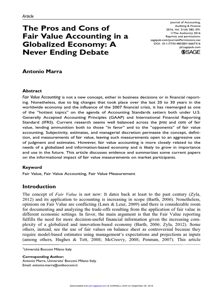 The Pros and Cons of Fair Value Accounting in A Globalized Economy: A ...