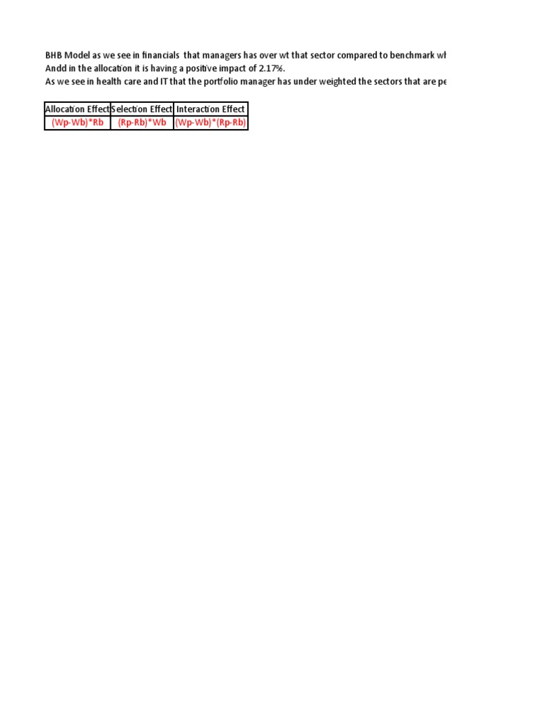Portfolio Performance Analysis Using BHB Model | PDF | Asset Allocation ...