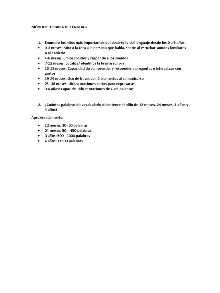 Hitos del Desarrollo del Lenguaje Infantil | PDF | Artes del Lenguaje y ...