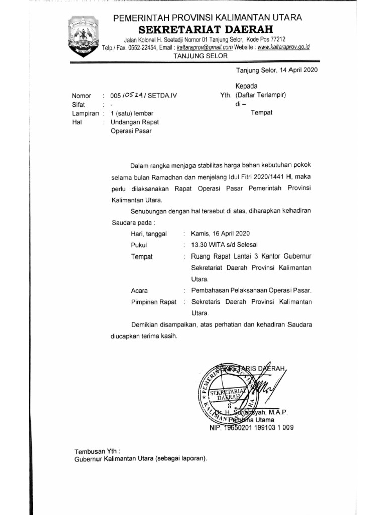 Undangan Rapat Operasi Pasar - 16april2020 | PDF