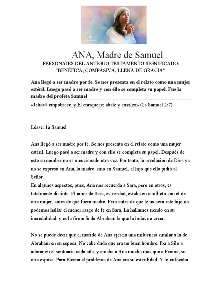 Ana Madre de Samuel Estudio de Mujeres de La Biblia PDF Sarah Fe