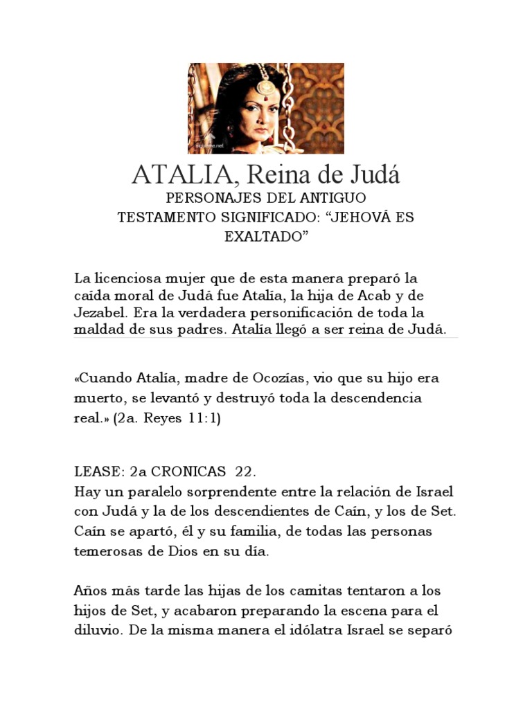 Atalia Mujeres de La Biblia PDF Reino de judá Libros de reyes