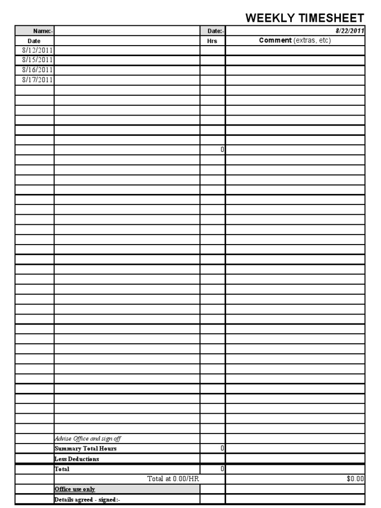 Weekly Timesheet Template | PDF | Business | Finance & Money Management