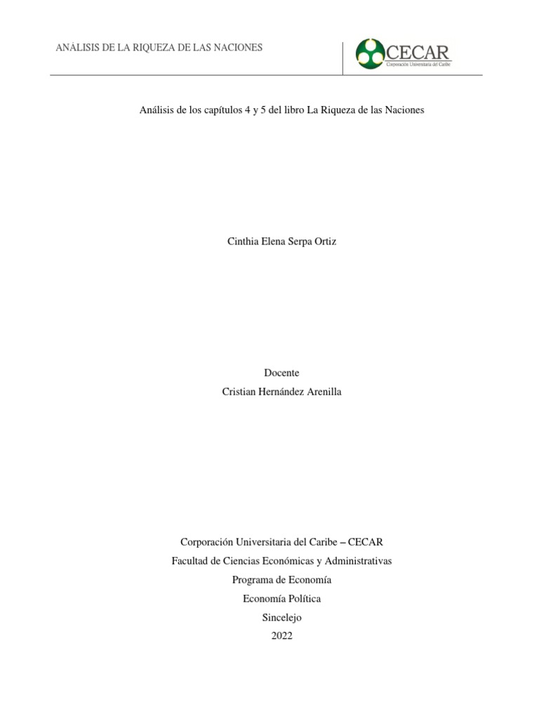 Análisis de capítulos 4 y 5 de Smith | PDF | La riqueza de las naciones ...