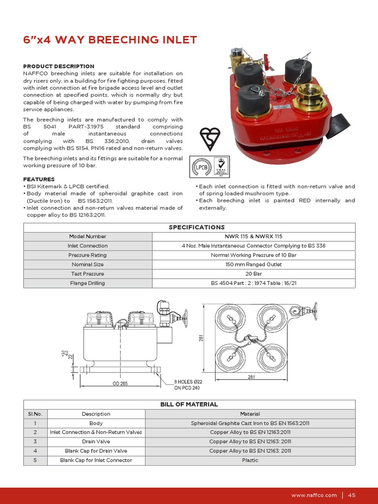 4-Way Breeching Inlet Specifications | PDF | Valve | Manufactured Goods