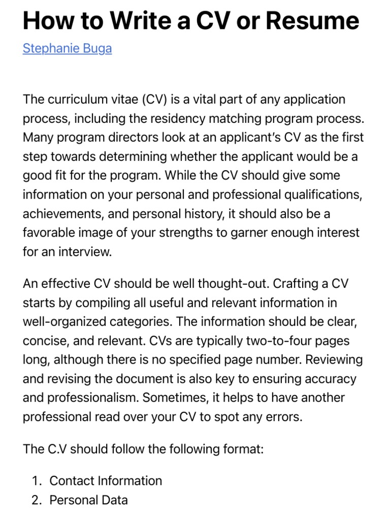 CV Writing Guide for Residency Applications | PDF | Résumé
