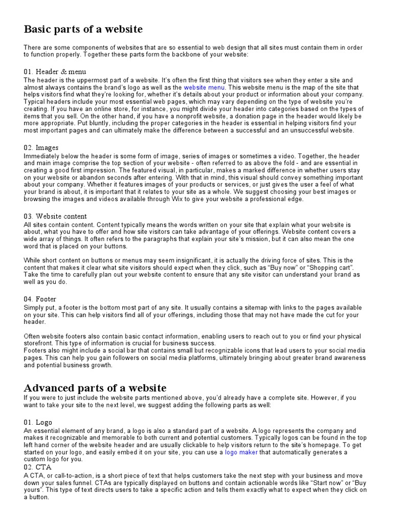 Basic parts of a website pdf websites search engine optimization
