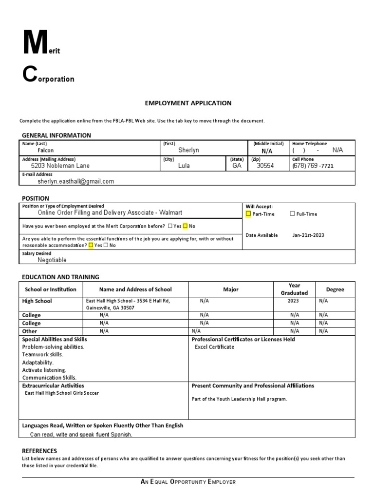 Fbla job application pdf employment salary