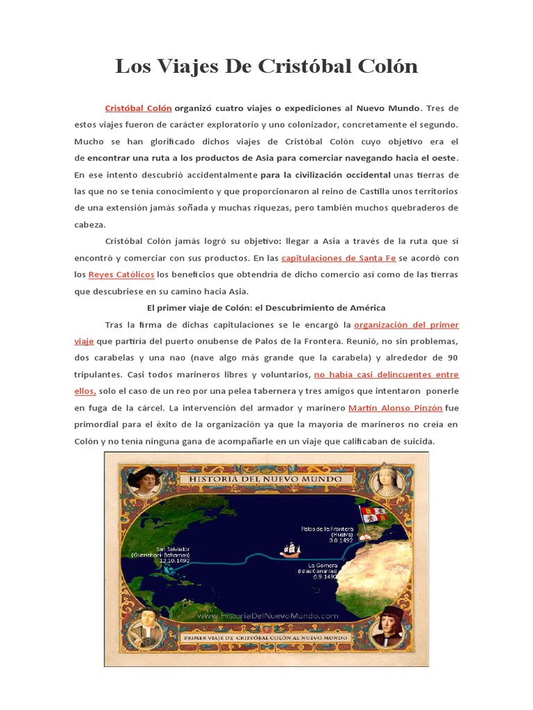 Viajes de Cristóbal Colón al Nuevo Mundo | PDF | Cristobal colon | Américas