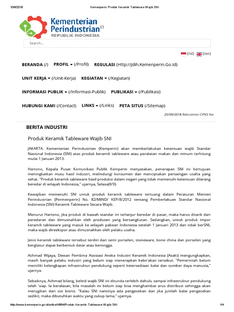 Kemenperin_ Produk Keramik Tableware Wajib SNI PDF