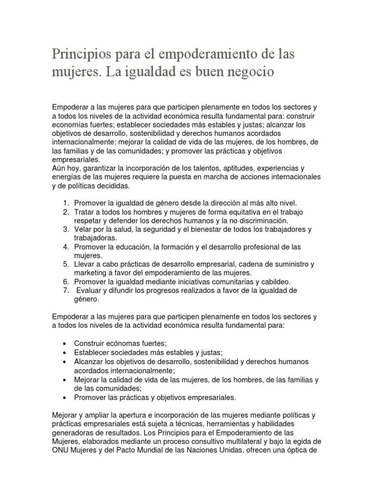 Principios para el Empoderamiento de las Mujeres: La igualdad de género ...