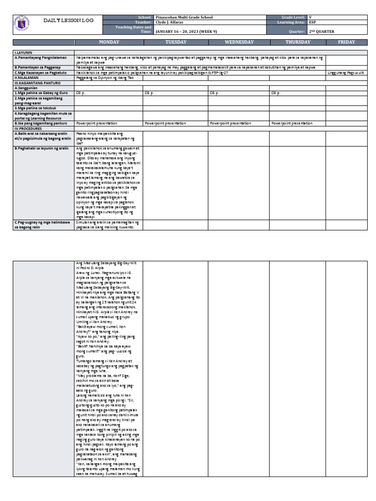 DLL - Esp 5 - Q2 - W7 | PDF