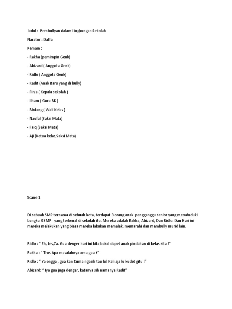 Naskah Pembullyan Di Sekolah | PDF