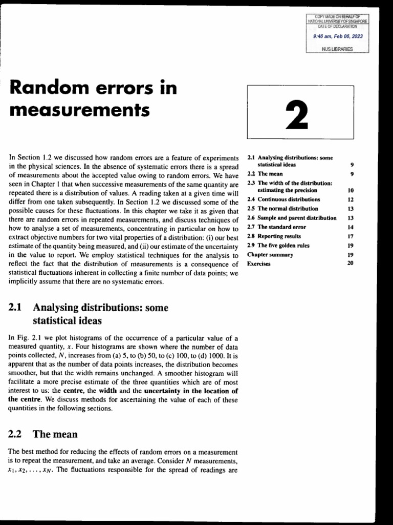 20230215T144822 Nss2001a Random Errors in Measurements | PDF