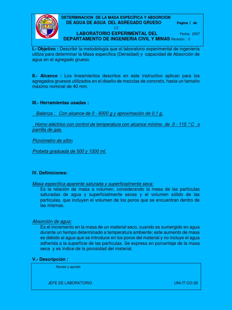 Practica No 8 DENSIDAD Y ABS DE LA GRAVA | PDF | Agua | Masa