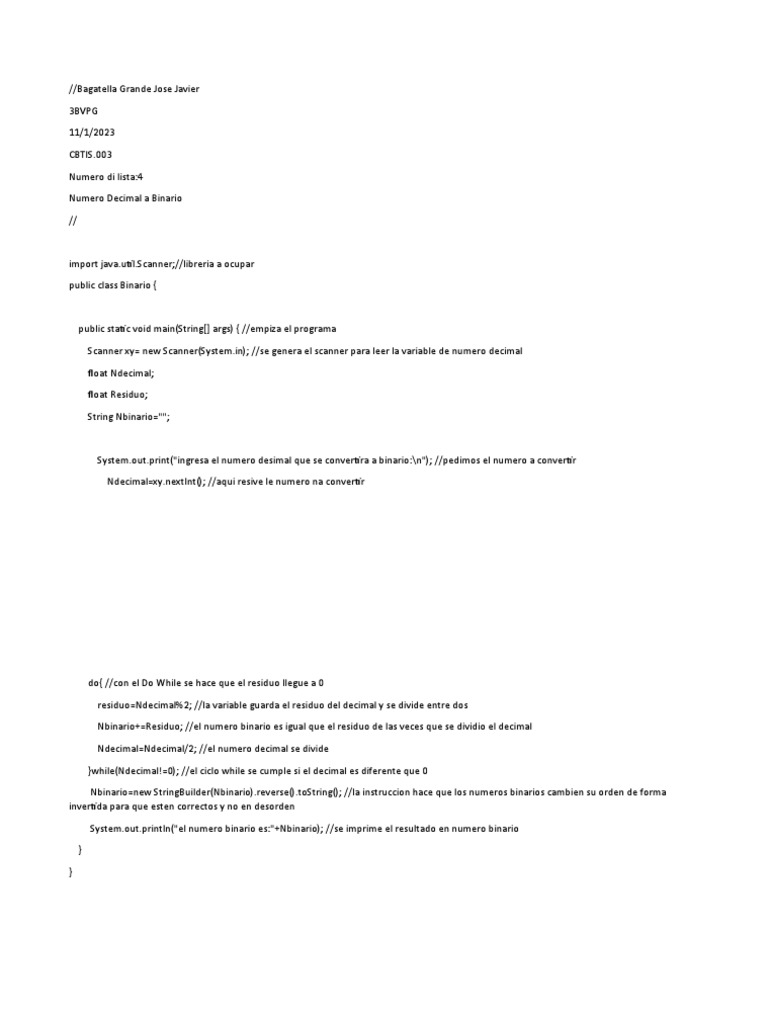 Decimal A Binario | PDF