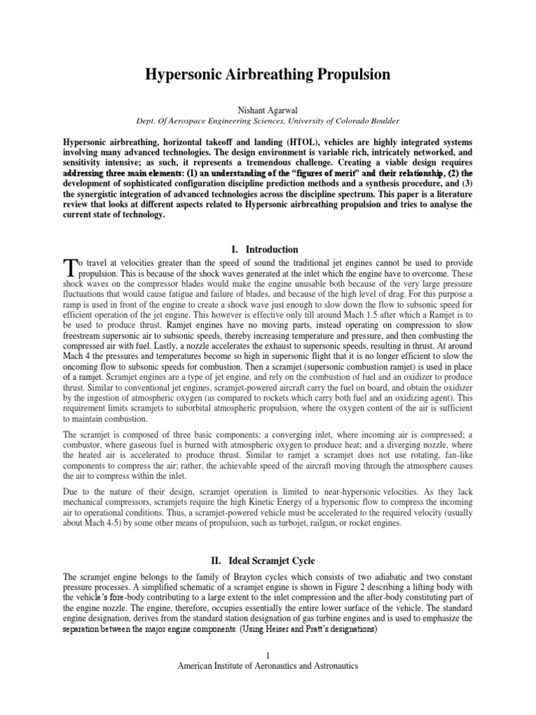 Hypersonic Airbreathing Propulsion Overview | PDF | Jet Engine ...