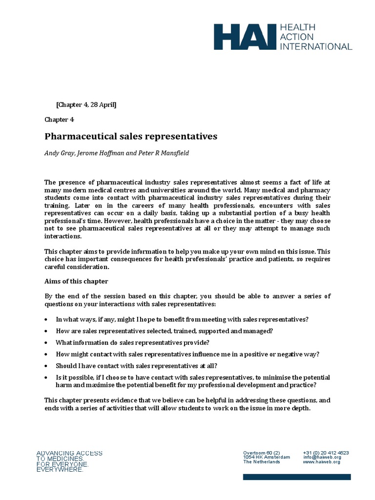 Pharmaceutical Sales Representatives PDF Pharmacy Medicine